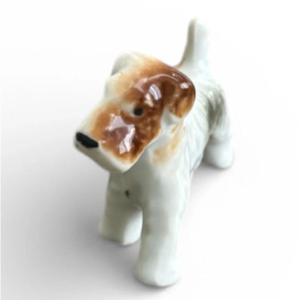 Vintage Porcelain Dog Brown 1930s 1940s White Terrier Dog Figurine